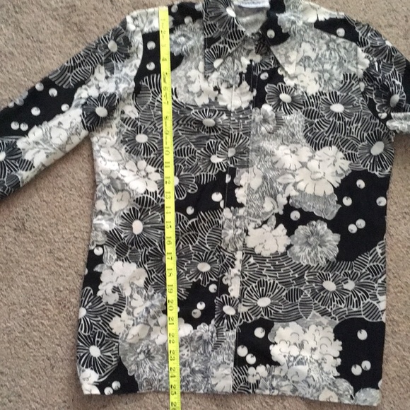 SHIP’N SHORE Vintage Black Off White Floral Blouse Size 14 - Picture 6 of 8